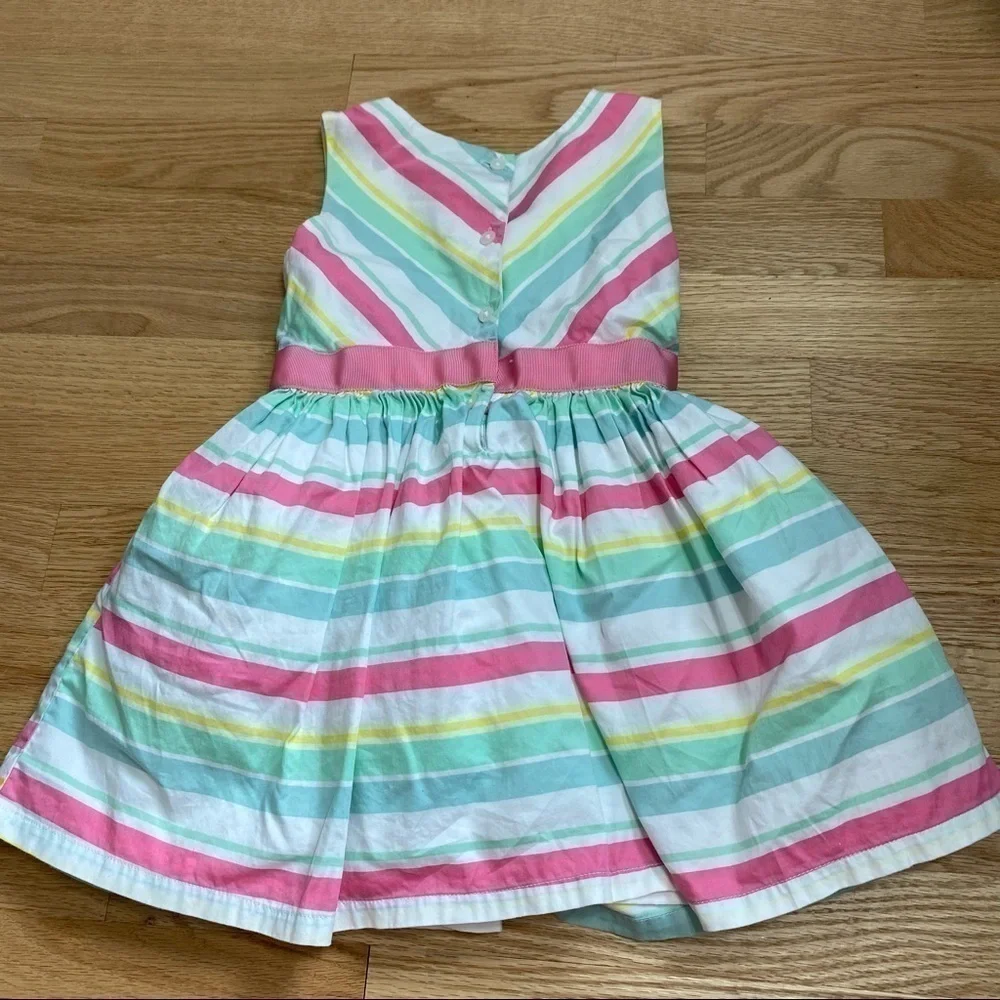 Carter’s Striped Summer Dress Floral Appliqué 3T Green Blue Pink White